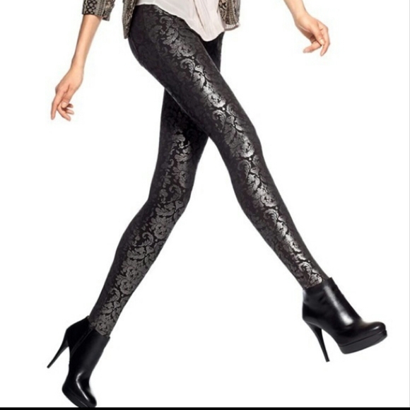 See You Monday Pants - See You Monday Black And Silver Boroque Leggings